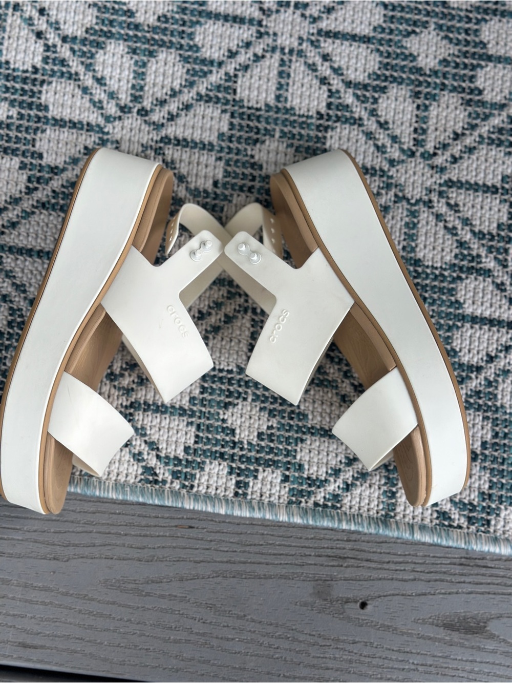 CROCS Women's Brooklyn Low Wedge Sandals chalk tan - Picture 4 of 6